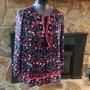 Jones New York Navy Floral Boho Tunic with Red Accents